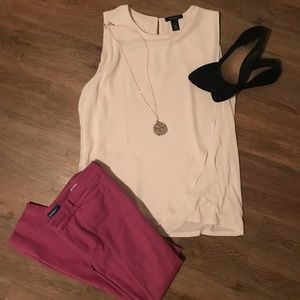 Asymmetric White Chiffon Tank